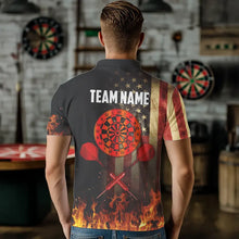 Load image into Gallery viewer, Personalized Retro US Flag Flame Dartboard Darts Shirts For Men, Patriotic American Dart Jerseys TDM3676