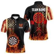 Load image into Gallery viewer, Personalized Retro US Flag Flame Dartboard Darts Shirts For Men, Patriotic American Dart Jerseys TDM3676