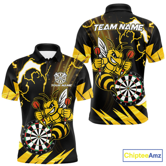 Yellow Black Funny Bee Thunder Lightning Darts Shirt For Men Custom Dart Team Jersey Polo, 1/4 Zip TDM6015