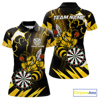 Yellow Black Funny Bee Thunder Lightning Darts Shirt For Women Custom Dart Team Jersey Polo, 1/4 Zip TDM6015
