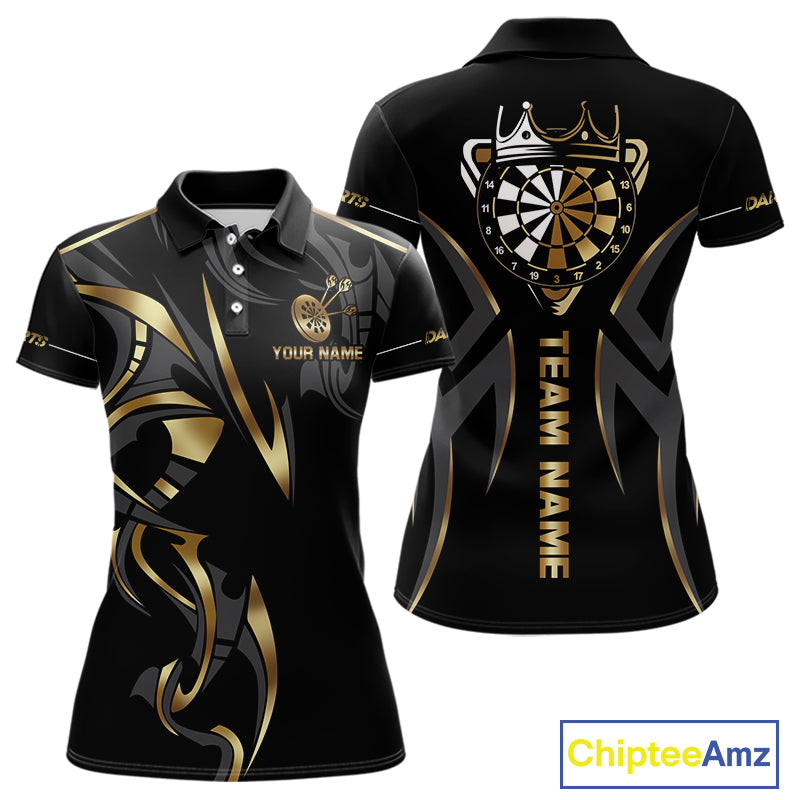 Black And Gold Dartboard Crown Dart Shirts For Women Custom Dart Jersey Team Polo & Quarter Zip TDM3835