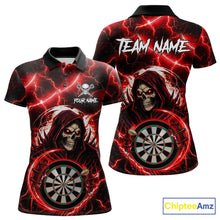 Load image into Gallery viewer, Red Grim Reaper Skull Thunder Lightning Darts Shirt For Women Custom Darts Jersey Team Polo &amp; 1/4 Zip TDM6467