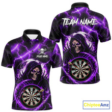 Load image into Gallery viewer, Purple Grim Reaper Skull Thunder Lightning Darts Shirt For Men Custom Darts Jersey Polo &amp; 1/4 Zip TDM6468