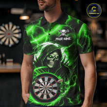 Load image into Gallery viewer, Green Grim Reaper Skull Thunder Lightning Darts Shirt For Men Custom Darts Jersey Polo &amp; 1/4 Zip TDM6469
