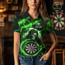 Load image into Gallery viewer, Green Grim Reaper Skull Thunder Lightning Darts Shirt For Women Custom Darts Jersey Polo &amp; 1/4 Zip TDM6469