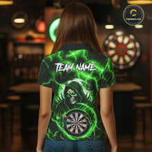 Load image into Gallery viewer, Green Grim Reaper Skull Thunder Lightning Darts Shirt For Women Custom Darts Jersey Polo &amp; 1/4 Zip TDM6469