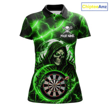 Load image into Gallery viewer, Green Grim Reaper Skull Thunder Lightning Darts Shirt For Women Custom Darts Jersey Polo &amp; 1/4 Zip TDM6469