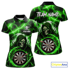 Load image into Gallery viewer, Green Grim Reaper Skull Thunder Lightning Darts Shirt For Women Custom Darts Jersey Polo &amp; 1/4 Zip TDM6469