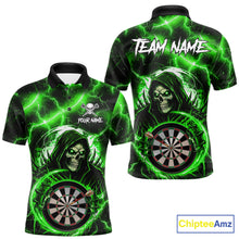 Load image into Gallery viewer, Green Grim Reaper Skull Thunder Lightning Darts Shirt For Men Custom Darts Jersey Polo &amp; 1/4 Zip TDM6469