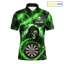 Load image into Gallery viewer, Green Grim Reaper Skull Thunder Lightning Darts Shirt For Men Custom Darts Jersey Polo &amp; 1/4 Zip TDM6469