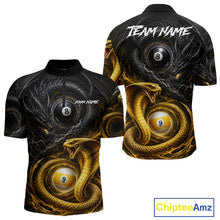 Load image into Gallery viewer, 8 ball 9 ball cobra snake and dragon billiard quarter zip shirt for men designed for tournaments and league play.