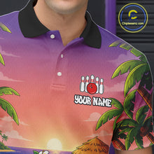 Load image into Gallery viewer, Funny Shark Sunset Tropical Bowling Shirts For Men Custom Bowling Polo &amp; 1/4 Zip, Bowling Gifts TDM6472