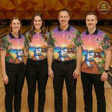 Load image into Gallery viewer, Funny Shark Sunset Tropical Bowling Shirts For Men Custom Bowling Polo &amp; 1/4 Zip, Bowling Gifts TDM6472