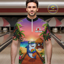 Load image into Gallery viewer, Funny Shark Sunset Tropical Bowling Shirts For Men Custom Bowling Polo &amp; 1/4 Zip, Bowling Gifts TDM6472