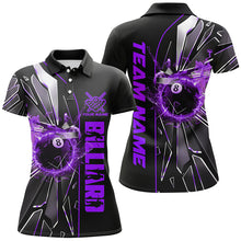 Load image into Gallery viewer, Personalized Purple Glass Crack 8 Ball Billiard Women Polo &amp; Quarter-Zip Shirts, 8 Ball Pool Jerseys TDM1736