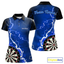 Load image into Gallery viewer, Custom blue lightning darts team jersey polo shirt with left chest pocket for women, personalized lightning dart league shirt.