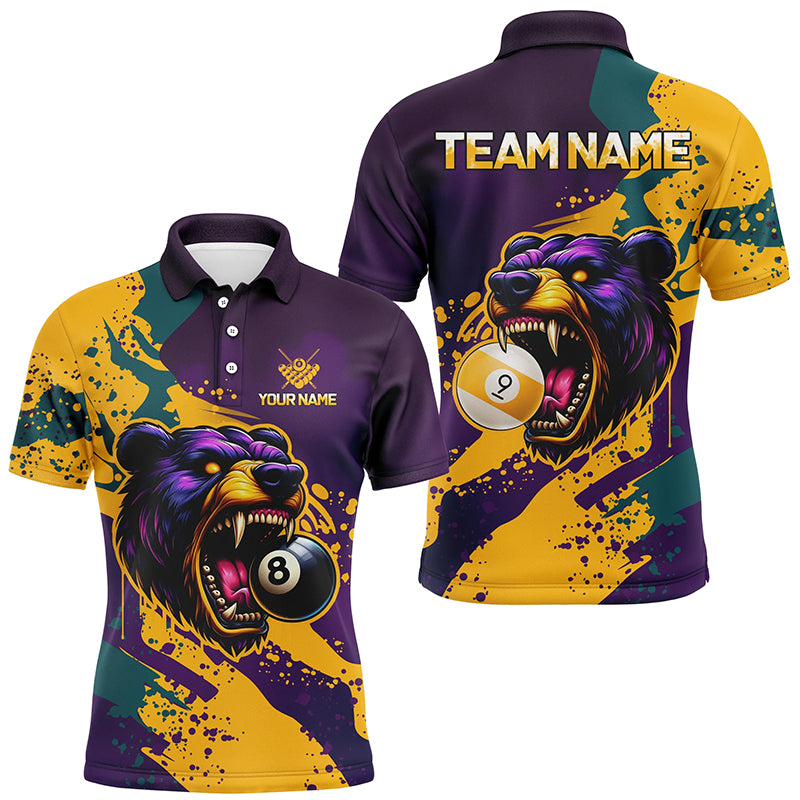 Funny Bear 8 Ball & 9 Ball Pool Custom Men Billiard Shirts, Grunge Colorful Billiard Team Shirts TDM2437