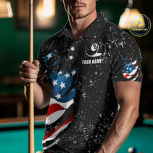 Load image into Gallery viewer, Black Grunge Eagle American Flag Custom Billiard Shirts For Men, Patriotic Billiard Team Shirts TDM2444
