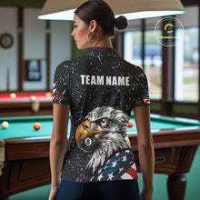 Load image into Gallery viewer, Black Grunge Eagle American Flag Custom Billiard Shirts For Women, Patriotic Billiard Team Shirts TDM2444