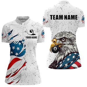 White Grunge Eagle American Flag Custom Billiard Shirts For Women, Patriotic Billiard Team Shirts TDM2445