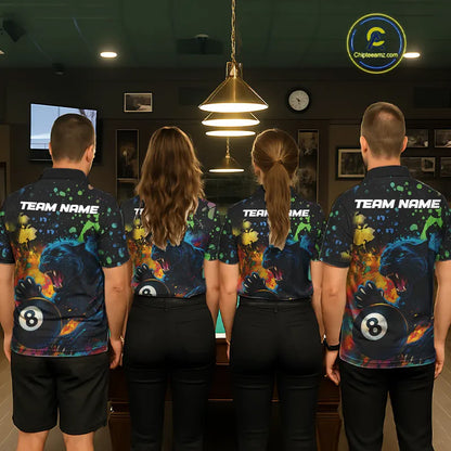 Personalized Colorful Splash Panther Billiard Shirt For Men Custom Funny 8 Ball Pool Team Jersey TDM5380