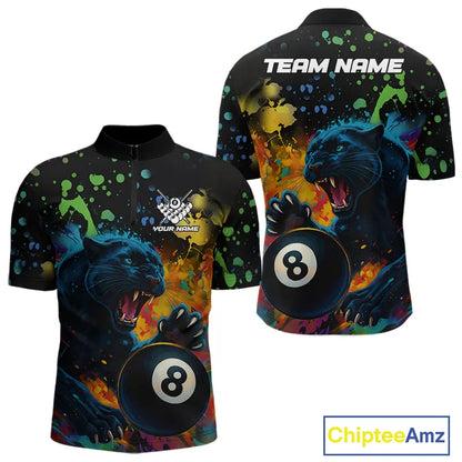 Personalized Colorful Splash Panther Billiard Shirt For Men Custom Funny 8 Ball Pool Team Jersey TDM5380