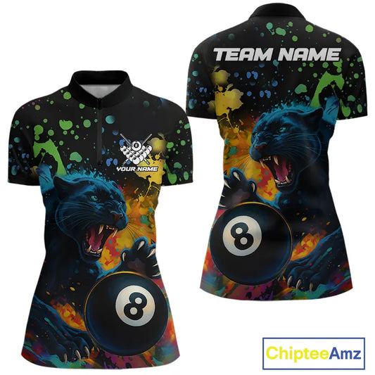 Personalized Colorful Splash Panther Billiard Shirt For Women Custom Funny 8 Ball Pool Team Jersey TDM5380
