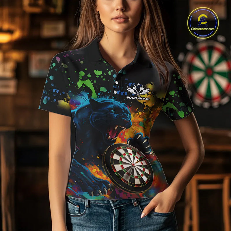 Personalized Colorful Splash Panther Darts Shirt For Women Custom Darts Jersey Team Polo & 1/4 Zip TDM5382
