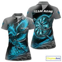 Load image into Gallery viewer, Personalized Phoenix Flame Darts Shirt For Women Custom Darts Team Jersey Polo &amp; 1/4 Zip |Turquoise TDM5649