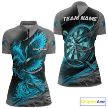 Load image into Gallery viewer, Personalized Phoenix Flame Darts Shirt For Women Custom Darts Team Jersey Polo &amp; 1/4 Zip |Turquoise TDM5649