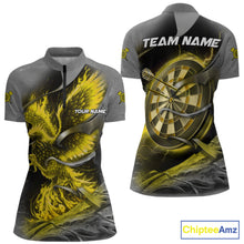 Load image into Gallery viewer, Personalized Phoenix Flame Darts Shirt For Women Custom Darts Team Jersey Polo &amp; 1/4 Zip |Yellow TDM5650