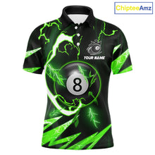 Load image into Gallery viewer, Personalized Green 8 Ball Pool Billiard Shirts For Men Custom Thunder Lightning Pool Jerseys TDM5877