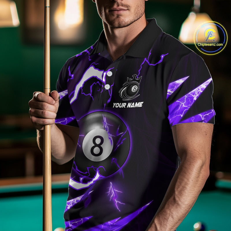 Personalized Purple 8 Ball Pool Billiard Shirts For Men Custom Thunder Lightning Pool Jerseys TDM5878