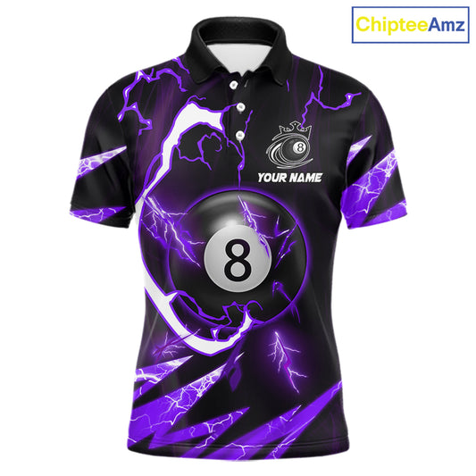Personalized Purple 8 Ball Pool Billiard Shirts For Men Custom Thunder Lightning Pool Jerseys TDM5878