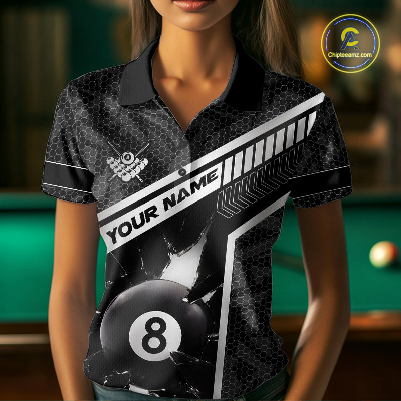 Black And White 8 Ball Break Glass Billiard Shirt For Women Custom Pool Team Jersey Polo & 1/4 Zip TDM6252