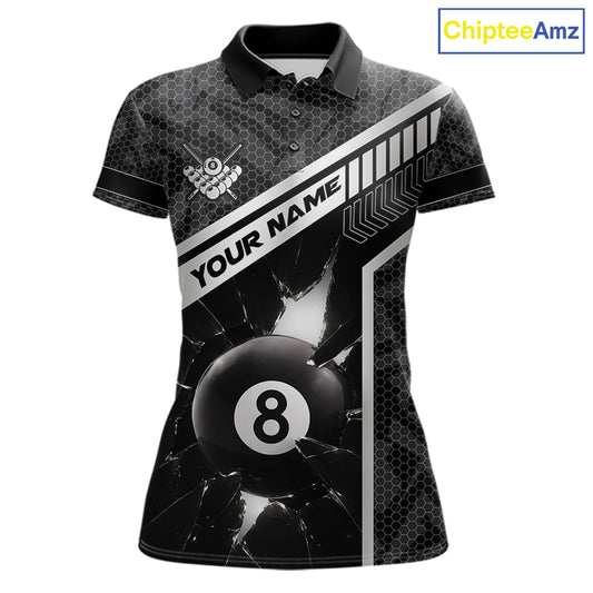 Black And White 8 Ball Break Glass Billiard Shirt For Women Custom Pool Team Jersey Polo & 1/4 Zip TDM6252