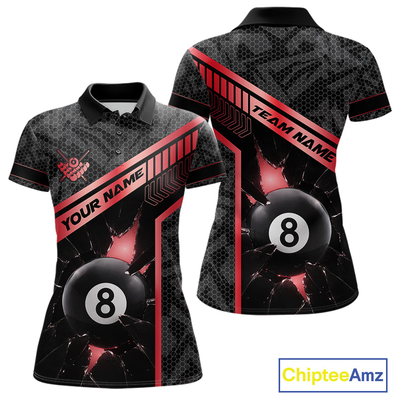 Black And Red 8 Ball Break Glass Billiard Shirt For Women Custom Pool Team Jersey Polo & 1/4 Zip TDM6253