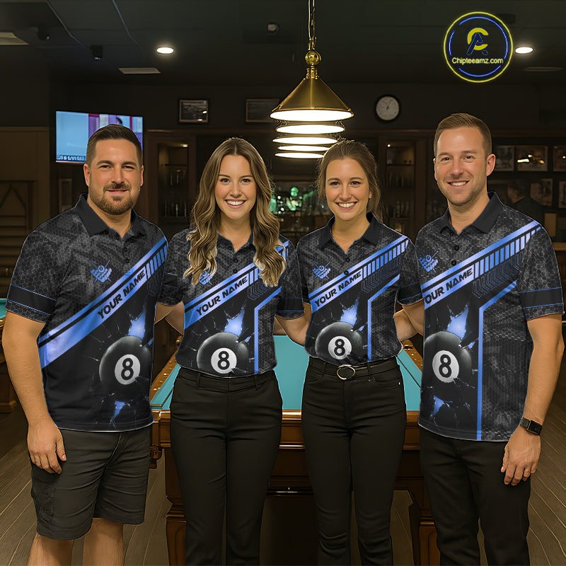 Black And Blue 8 Ball Break Glass Billiard Shirt For Men Custom Pool Team Jersey Polo & 1/4 Zip TDM6254