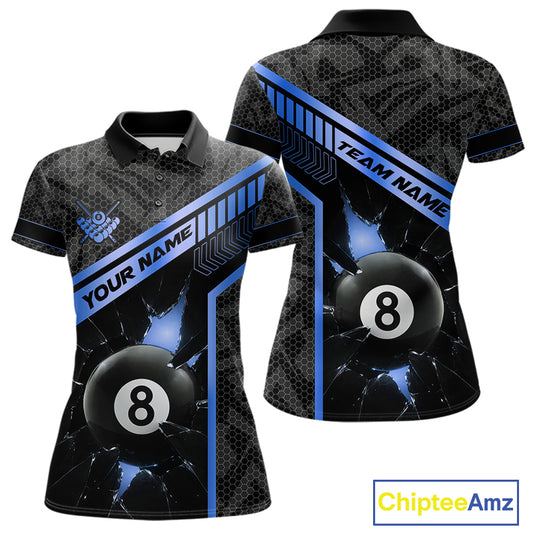 Black And Blue 8 Ball Break Glass Billiard Shirt For Women Custom Pool Team Jersey Polo & 1/4 Zip TDM6254