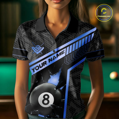 Black And Blue 8 Ball Break Glass Billiard Shirt For Women Custom Pool Team Jersey Polo & 1/4 Zip TDM6254