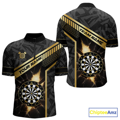 Black And Gold Break Glass Darts Shirt For Men Custom Darts Jersey Team Polo & Quarter Zip Shirt TDM6255