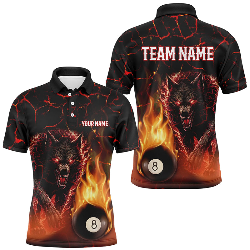 Custom 3D Wolf 8 Ball Fire Flame Billiard Polo, 1/4 Zip Shirts For Men Team League Billiard Jerseys TDM2450