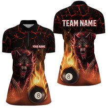 Load image into Gallery viewer, Custom 3D Wolf 8 Ball Fire Flame Billiard Polo, 1/4 Zip Shirts For Women Team League Billiard Jerseys TDM2450