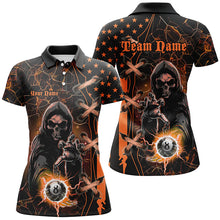 Load image into Gallery viewer, Orange Death Skeleton Lightning US Flag Billiard Shirts For Women, Scary Halloween Billiard Jerseys TDM2676