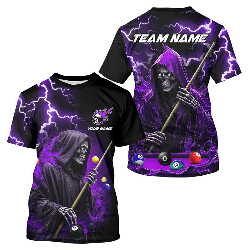 Purple Grim Reaper Billiard T Shirt For Men Custom Thunder Lightning 8 Ball Pool Team Jersey TDM2919