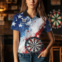 Load image into Gallery viewer, Personalized Watercolor USA Flag Darts Polo &amp; Quarter Zip Custom Dart Shirts For Women Darts Jerseys TDM3375