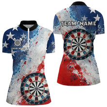 Load image into Gallery viewer, Personalized Watercolor USA Flag Darts Polo &amp; Quarter Zip Custom Dart Shirts For Women Darts Jerseys TDM3375