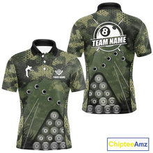 Load image into Gallery viewer, Green Camo 8 Ball Billiard Shirt For Men Custom Pool Team Shirt, Billiard Jersey Polo &amp; 1/4 Zip TDM5655