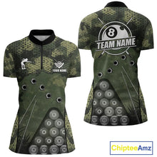 Load image into Gallery viewer, Green Camo 8 Ball Billiard Shirt For Women Custom Pool Team Shirt, Billiard Jersey Polo &amp; 1/4 Zip TDM5655