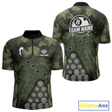 Load image into Gallery viewer, Green Camo 8 Ball Billiard Shirt For Men Custom Pool Team Shirt, Billiard Jersey Polo &amp; 1/4 Zip TDM5655